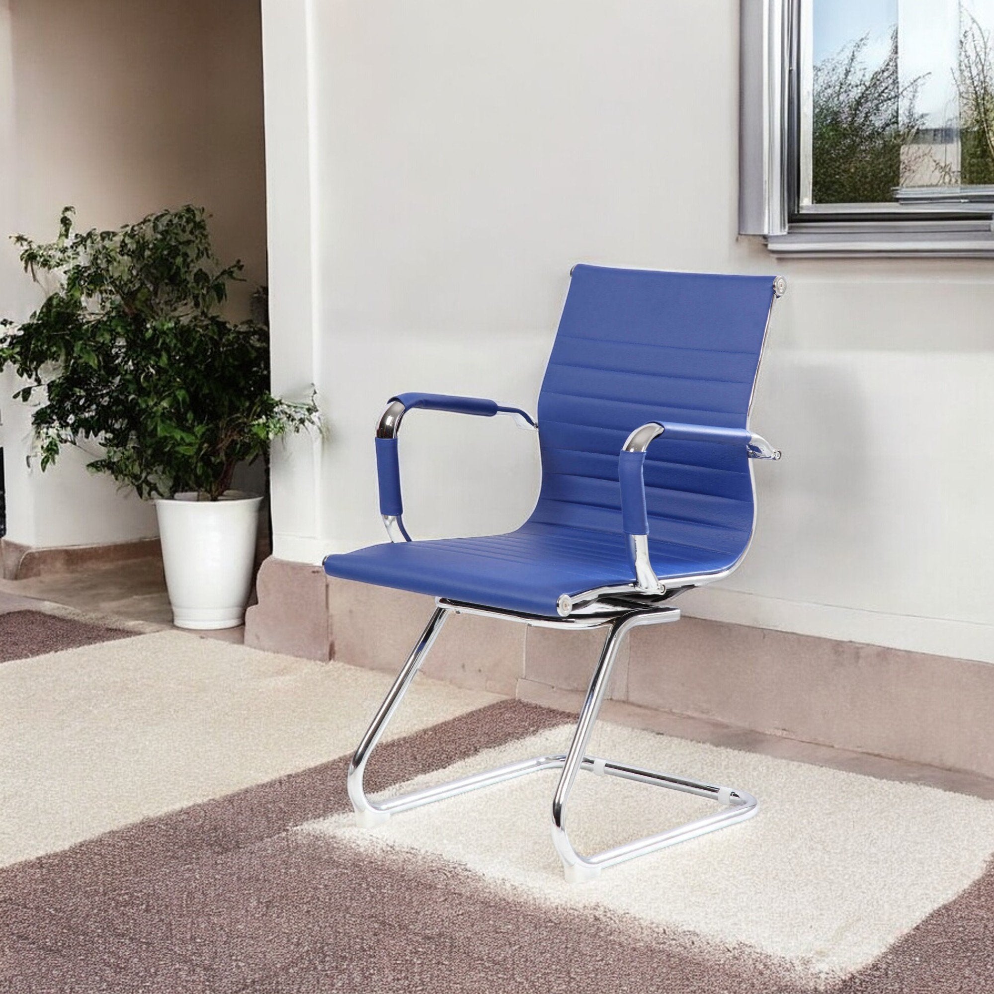 Sedia da ufficio Dfusett, Sedute sala da attesa con braccioli per ufficio, Seduta ergonomica da attesa, 62x54h89 cm, Blu