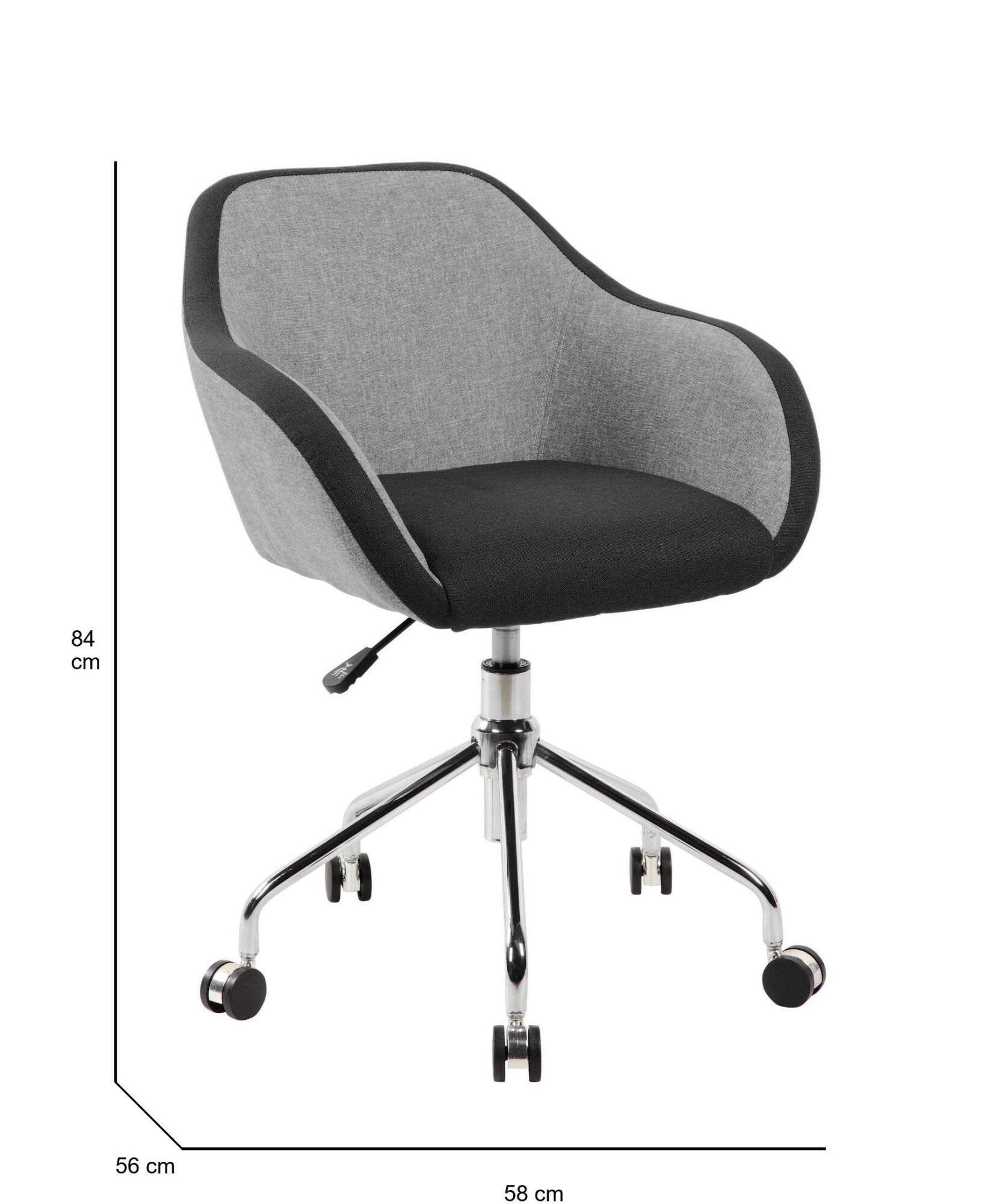 Sedia da ufficio Bardello, Poltrona operativa da ufficio, Seduta ergonomica da ufficio, 56x58h77/84 cm, Grigio e Nero