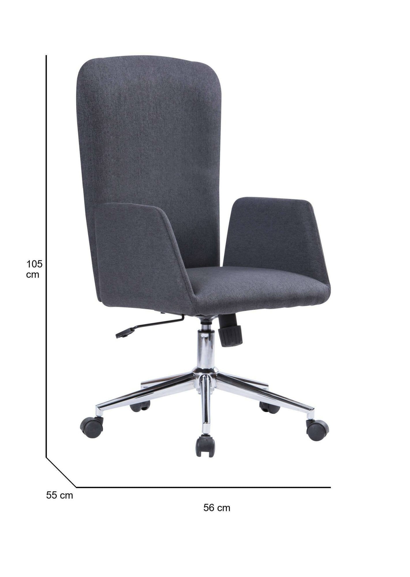 Sedia da ufficio Petrarca, Poltrona presidenziale con braccioli, Sedia ergonomica direzionale da ufficio, 55x56h98/105 cm, Grigio