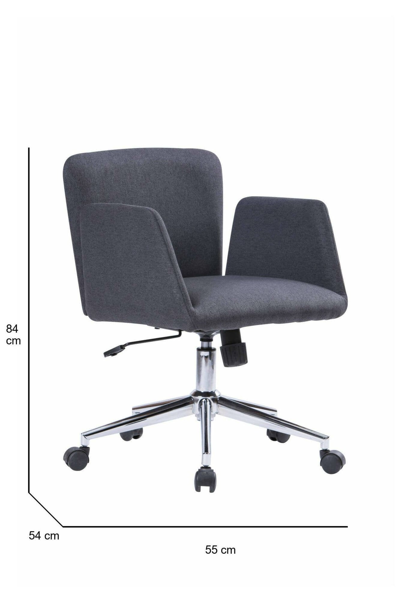 Sedia da ufficio Assoro, Poltrona con braccioli, Seduta ergonomica da ufficio, 54x55h65/84 cm, Grigio