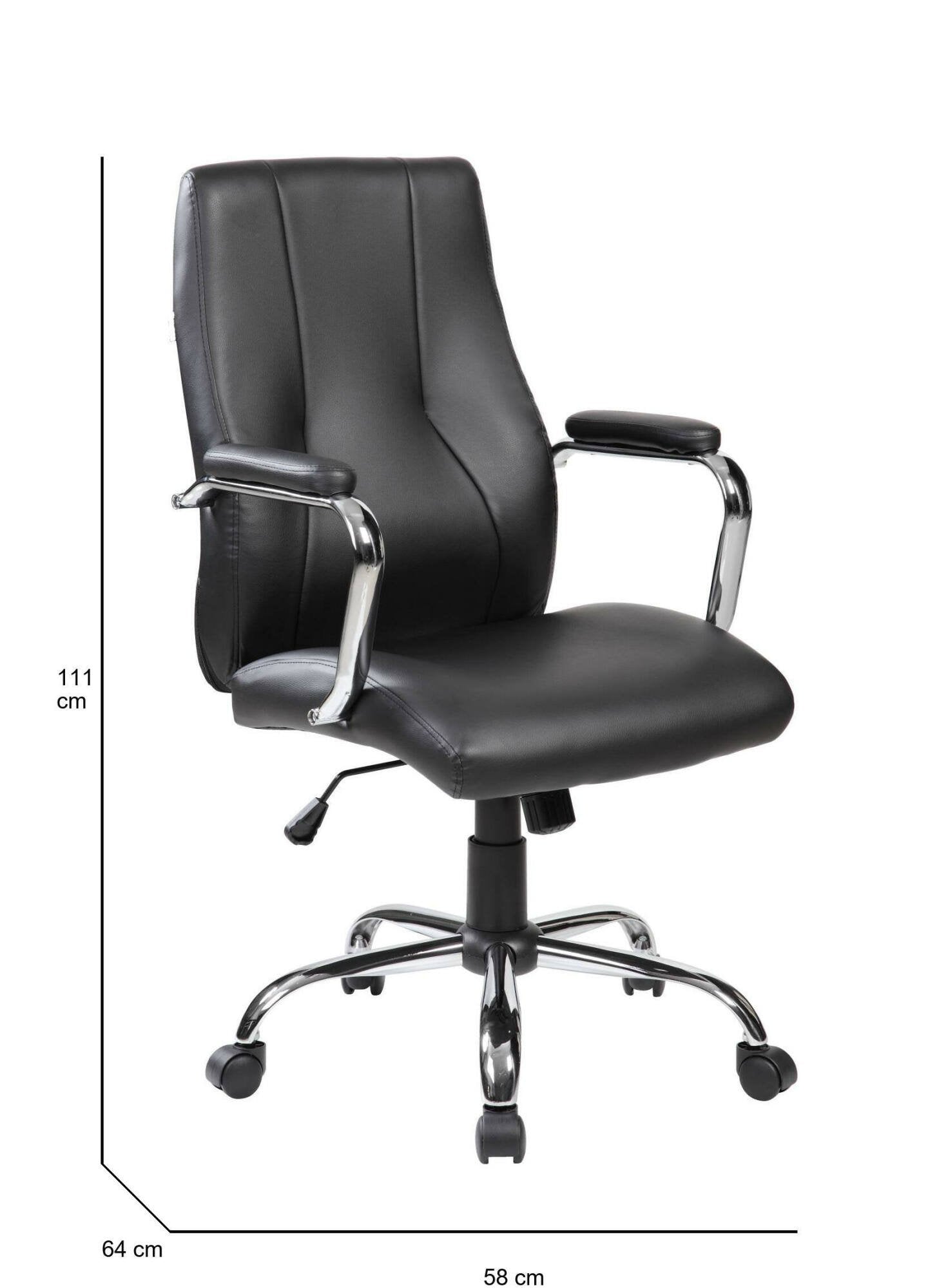 Sedia da ufficio Yuki, Poltrona direzionale con braccioli, Sedia ergonomica da ufficio, 64x58h101/111 cm, Nero