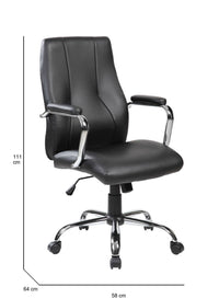 Sedia da ufficio Yuki, Poltrona direzionale con braccioli, Sedia ergonomica da ufficio, 64x58h101/111 cm, Nero