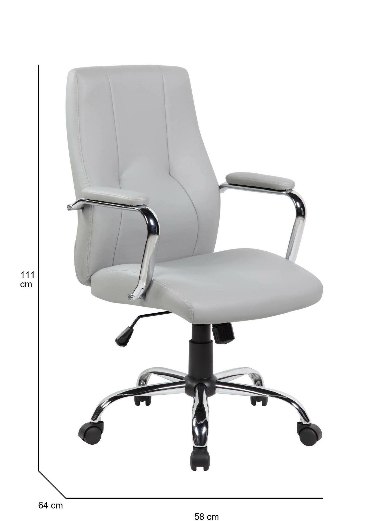 Sedia da ufficio Yuki, Poltrona direzionale con braccioli, Sedia ergonomica da ufficio, 64x58h101/111 cm, Grigio