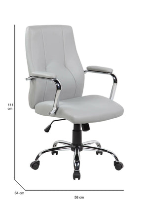 Sedia da ufficio Yuki, Poltrona direzionale con braccioli, Sedia ergonomica da ufficio, 64x58h101/111 cm, Grigio