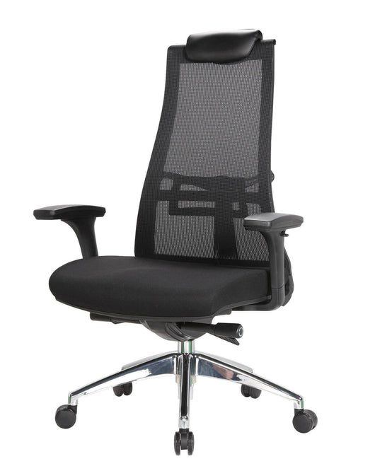 Sedia da ufficio Bascape, Poltrona direzionale a rete con braccioli, Seduta ergonomica da ufficio, 71x69h110/118 cm, Nero