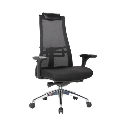 Sedia da ufficio Bascape, Poltrona direzionale a rete con braccioli, Seduta ergonomica da ufficio, 71x69h110/118 cm, Nero