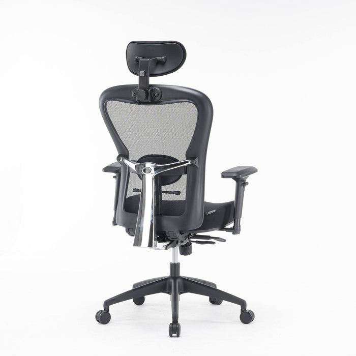 Sedia da ufficio Barbona, Poltrona direzionale a rete con braccioli, Seduta ergonomica da ufficio, 66x68h120/132 cm, Nero