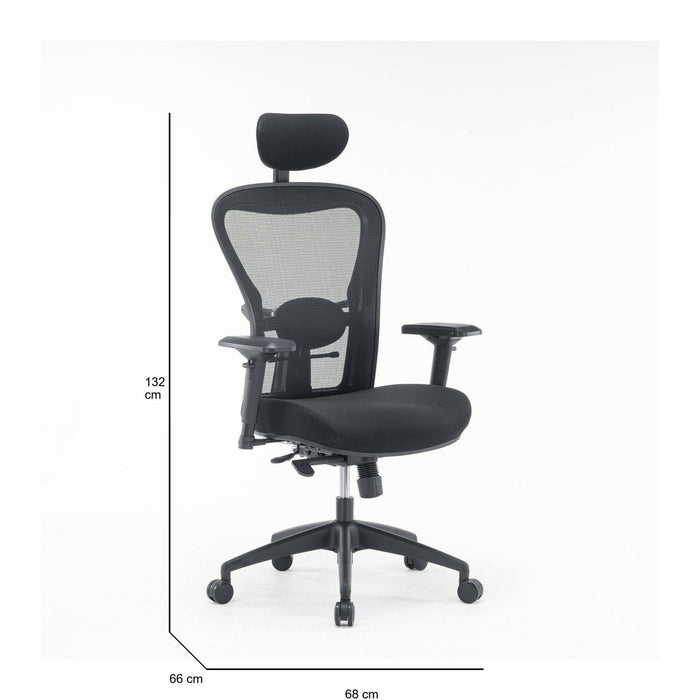 Sedia da ufficio Barbona, Poltrona direzionale a rete con braccioli, Seduta ergonomica da ufficio, 66x68h120/132 cm, Nero