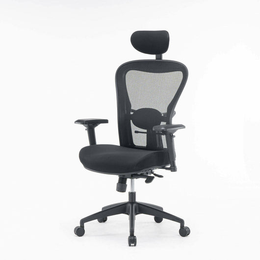 Sedia da ufficio Barbona, Poltrona direzionale a rete con braccioli, Seduta ergonomica da ufficio, 66x68h120/132 cm, Nero