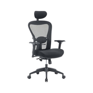 Sedia da ufficio Barbona, Poltrona direzionale a rete con braccioli, Seduta ergonomica da ufficio, 66x68h120/132 cm, Nero