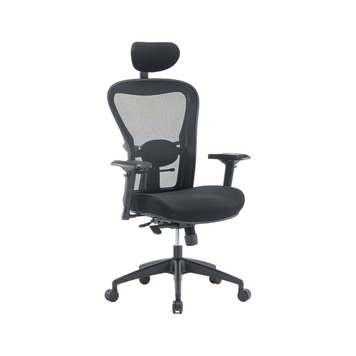 Sedia da ufficio Barbona, Poltrona direzionale a rete con braccioli, Seduta ergonomica da ufficio, 66x68h120/132 cm, Nero