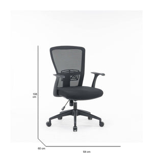 Sedia da ufficio Barzio, Poltrona operativa a rete con braccioli, Seduta ergonomica da ufficio, 60x64h98/108 cm, Nero