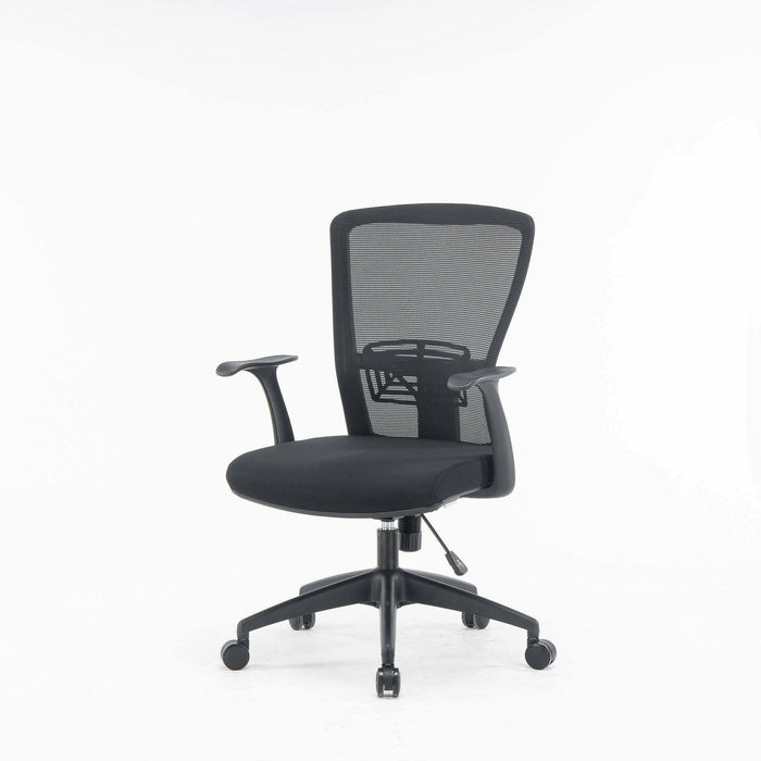 Sedia da ufficio Barzio, Poltrona operativa a rete con braccioli, Seduta ergonomica da ufficio, 60x64h98/108 cm, Nero
