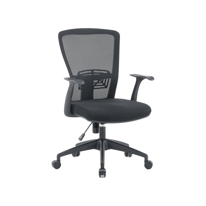 Sedia da ufficio Barzio, Poltrona operativa a rete con braccioli, Seduta ergonomica da ufficio, 60x64h98/108 cm, Nero