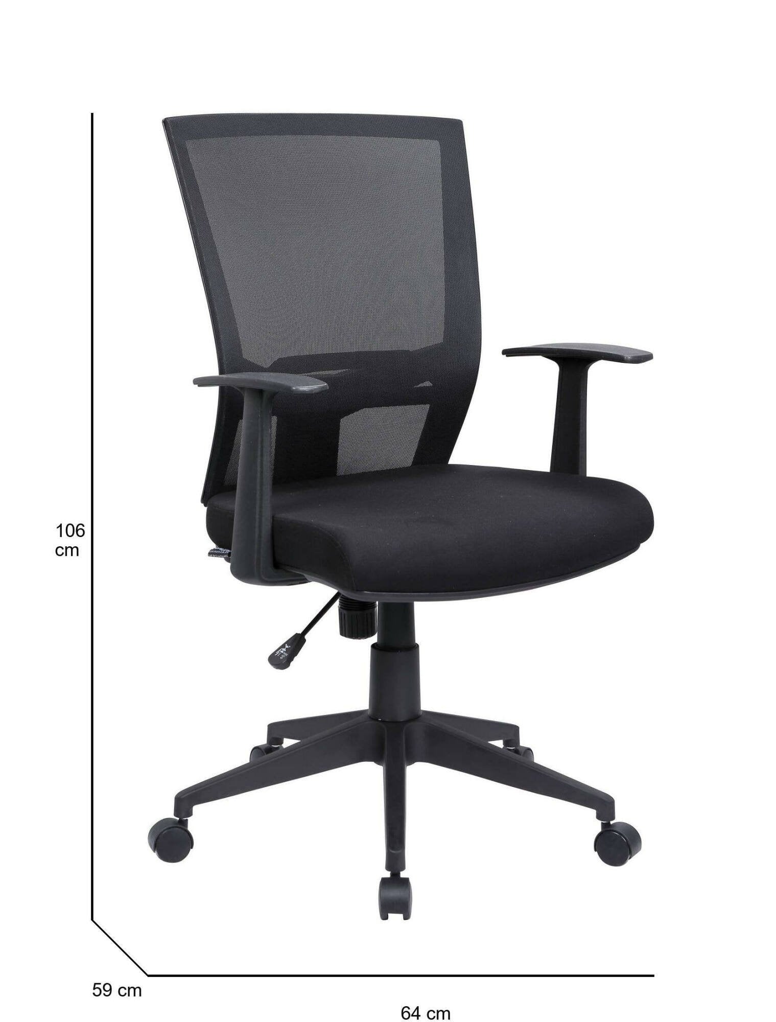 Sedia da ufficio Eulalia, Poltrona direzionale a rete con braccioli, Seduta ergonomica da ufficio, 59x64h96/106 cm, Nero