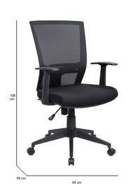 Sedia da ufficio Eulalia, Poltrona direzionale a rete con braccioli, Seduta ergonomica da ufficio, 59x64h96/106 cm, Nero