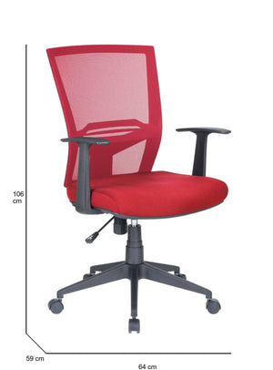 Sedia da ufficio Eulalia, Poltrona direzionale a rete con braccioli, Seduta ergonomica da ufficio, 59x64h96/106 cm, Rosso