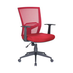 Sedia da ufficio Eulalia, Poltrona direzionale a rete con braccioli, Seduta ergonomica da ufficio, 59x64h96/106 cm, Rosso