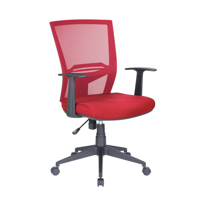 Sedia da ufficio Eulalia, Poltrona direzionale a rete con braccioli, Seduta ergonomica da ufficio, 59x64h96/106 cm, Rosso