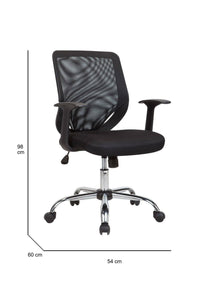 Sedia da ufficio Baradili, Poltrona direzionale a rete con braccioli, Seduta ergonomica da ufficio, 60x54h90/98 cm, Nero