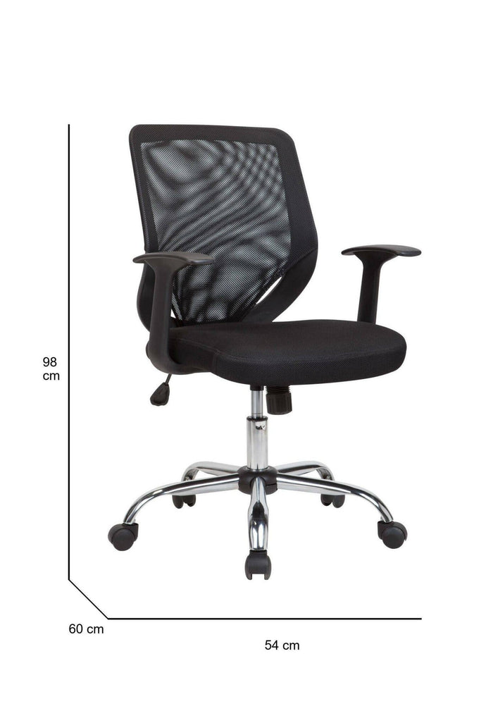 Sedia da ufficio Baradili, Poltrona direzionale a rete con braccioli, Seduta ergonomica da ufficio, 60x54h90/98 cm, Nero