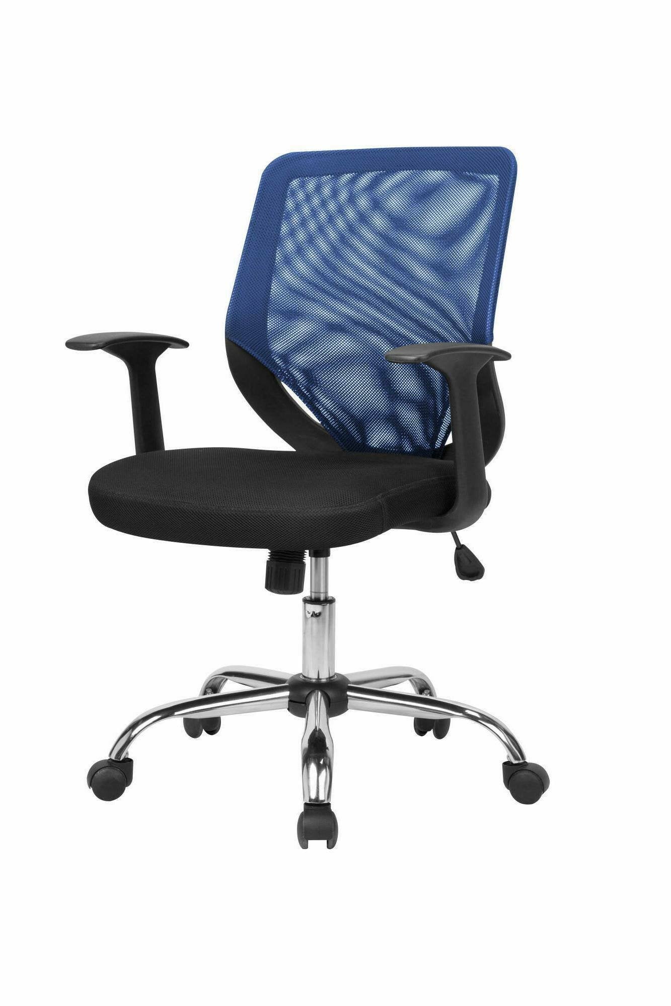 Sedia da ufficio Baradili, Poltrona direzionale a rete con braccioli, Seduta ergonomica da ufficio, 60x54h90/98 cm, Nero e Blu