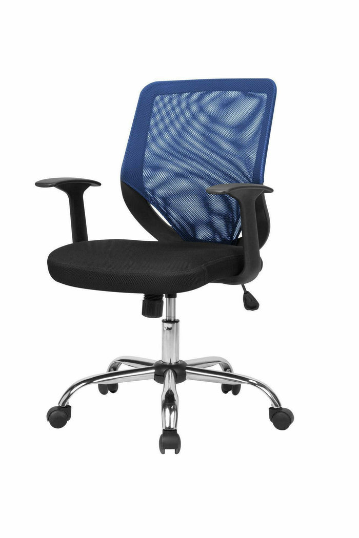 Sedia da ufficio Baradili, Poltrona direzionale a rete con braccioli, Seduta ergonomica da ufficio, 60x54h90/98 cm, Nero e Blu