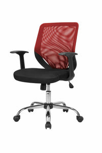 Sedia da ufficio Baradili, Poltrona direzionale a rete con braccioli, Seduta ergonomica da ufficio, 60x54h90/98 cm, Nero e Rosso