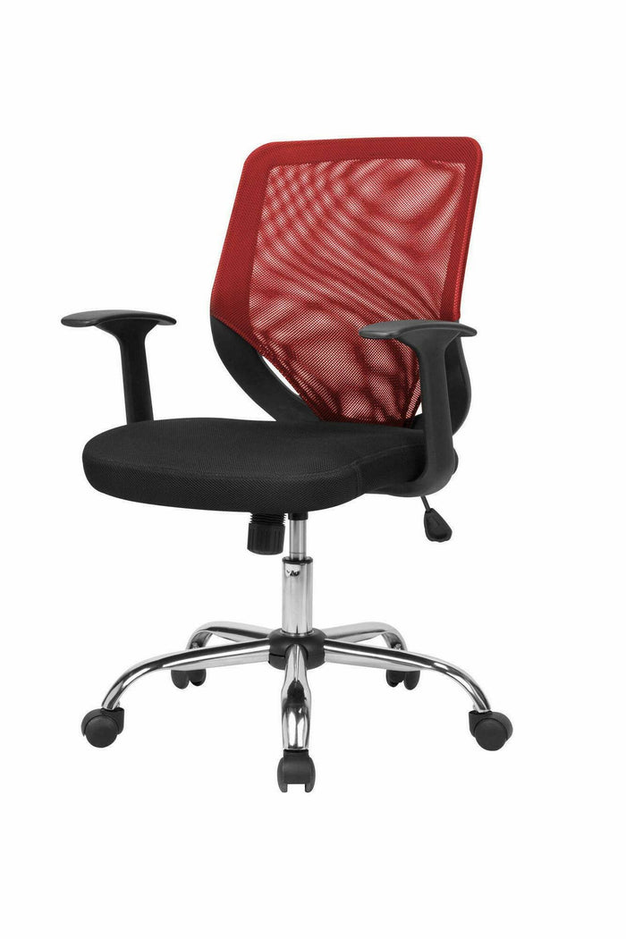 Sedia da ufficio Baradili, Poltrona direzionale a rete con braccioli, Seduta ergonomica da ufficio, 60x54h90/98 cm, Nero e Rosso