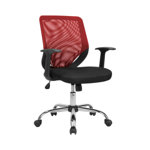 Sedia da ufficio Baradili, Poltrona direzionale a rete con braccioli, Seduta ergonomica da ufficio, 60x54h90/98 cm, Nero e Rosso