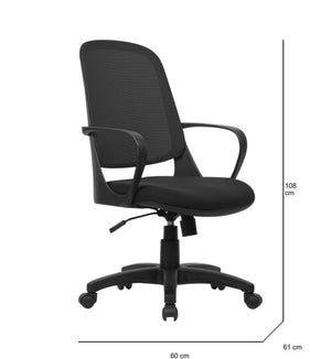 Sedia da ufficio Arcola, Poltrona operativa a rete con braccioli, Seduta ergonomica da ufficio, 61x60h99/108 cm, Nero