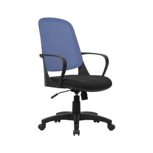 Sedia da ufficio Arcola, Poltrona operativa a rete con braccioli, Seduta ergonomica da ufficio, 61x60h99/108 cm, Nero e Blu