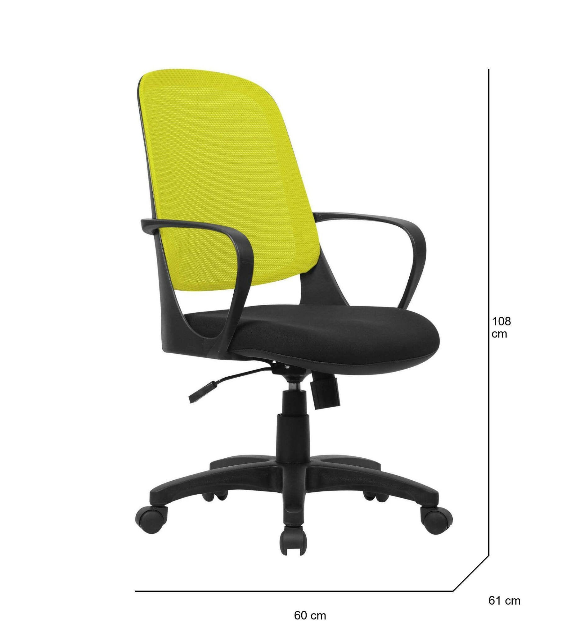 Sedia da ufficio Arcola, Poltrona operativa a rete con braccioli, Seduta ergonomica da ufficio, 61x60h99/108 cm, Nero e Giallo