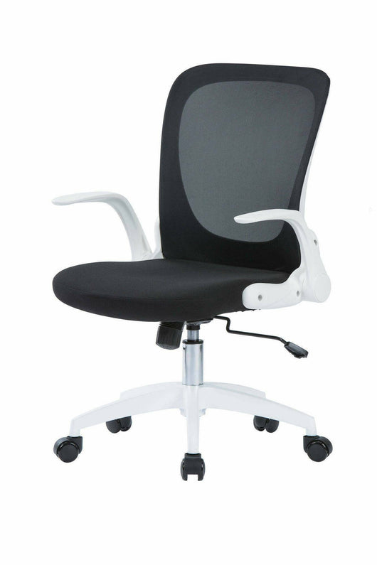 Sedia da ufficio Baschi, Poltrona direzionale a rete con braccioli, Seduta ergonomica con braccioli pieghevoli, 60x59h86/96 cm, Nero e Bianco