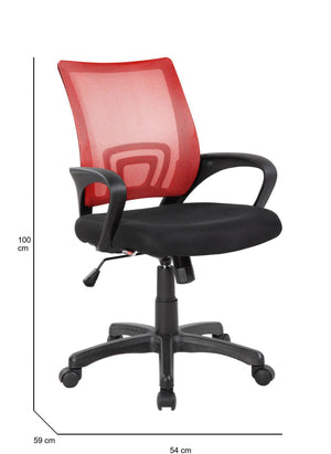 Sedia da ufficio Reticolo, Sedia operativa a rete con braccioli, Seduta ergonomica da ufficio, 59x54h90/100 cm, Nero e Rosso