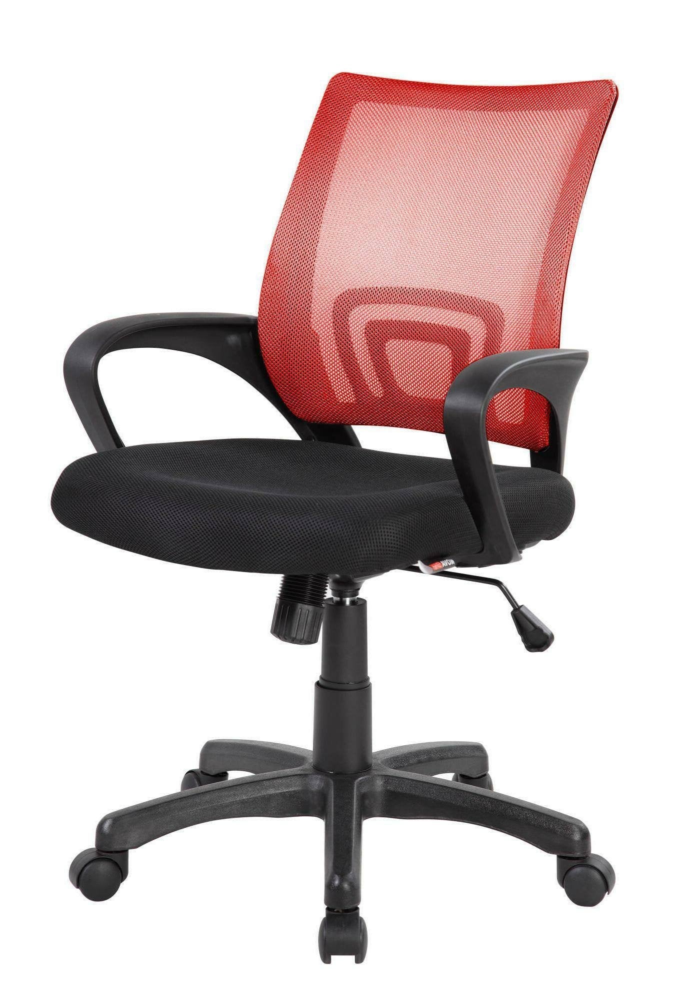 Sedia da ufficio Reticolo, Sedia operativa a rete con braccioli, Seduta ergonomica da ufficio, 59x54h90/100 cm, Nero e Rosso