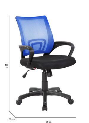 Sedia da ufficio Reticolo, Sedia operativa a rete con braccioli, Seduta ergonomica da ufficio, 59x54h90/100 cm, Nero e Blu