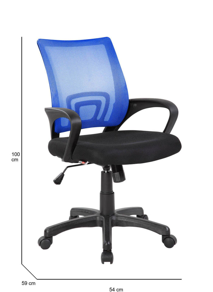 Sedia da ufficio Reticolo, Sedia operativa a rete con braccioli, Seduta ergonomica da ufficio, 59x54h90/100 cm, Nero e Blu