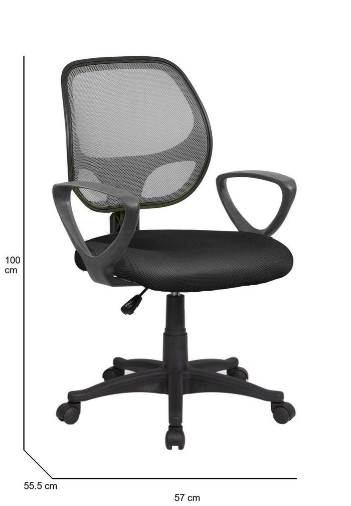 Sedia da ufficio Filiberta, Poltrona operativa a rete con braccioli, Seduta ergonomica da ufficio, 56x57h88/100 cm, Nero e Grigio