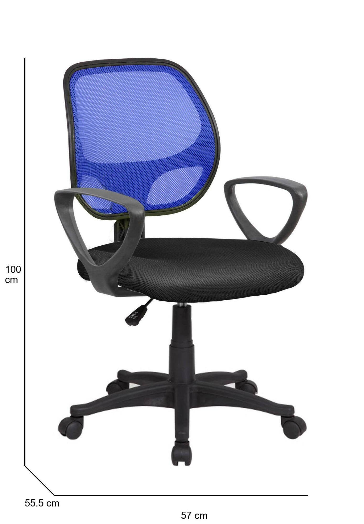 Sedia da ufficio Filiberta, Poltrona operativa a rete con braccioli, Seduta ergonomica da ufficio, 56x57h88/100 cm, Nero e Blu