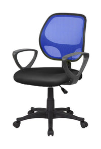 Sedia da ufficio Filiberta, Poltrona operativa a rete con braccioli, Seduta ergonomica da ufficio, 56x57h88/100 cm, Nero e Blu