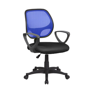 Sedia da ufficio Filiberta, Poltrona operativa a rete con braccioli, Seduta ergonomica da ufficio, 56x57h88/100 cm, Nero e Blu