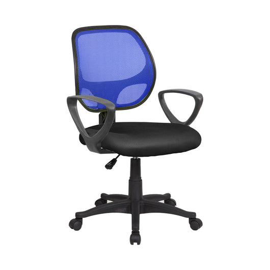 Sedia da ufficio Filiberta, Poltrona operativa a rete con braccioli, Seduta ergonomica da ufficio, 56x57h88/100 cm, Nero e Blu