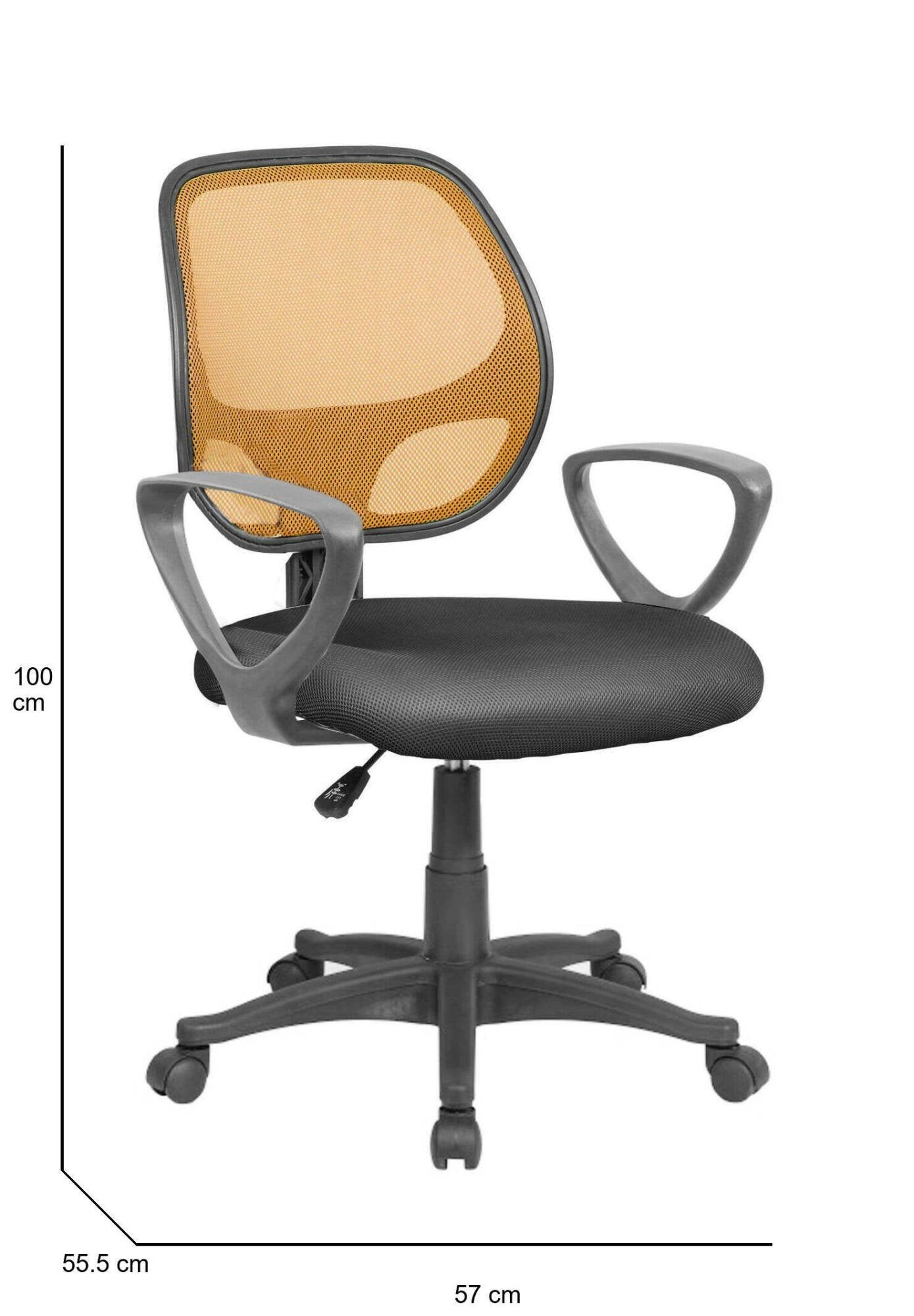 Sedia da ufficio Filiberta, Poltrona operativa a rete con braccioli, Seduta ergonomica da ufficio, 56x57h88/100 cm, Nero e Arancione