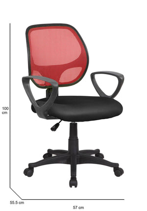 Sedia da ufficio Filiberta, Poltrona operativa a rete con braccioli, Seduta ergonomica da ufficio, 56x57h88/100 cm, Nero e Rosso
