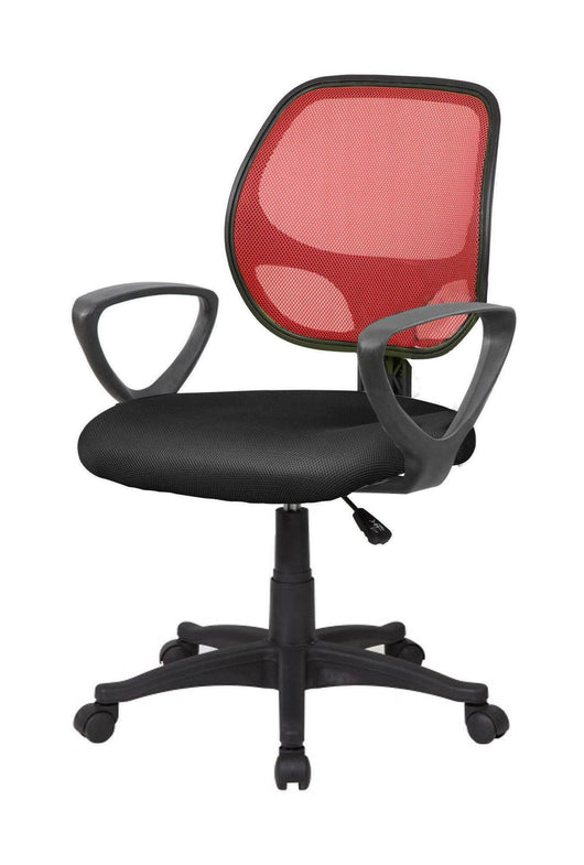 Sedia da ufficio Filiberta, Poltrona operativa a rete con braccioli, Seduta ergonomica da ufficio, 56x57h88/100 cm, Nero e Rosso