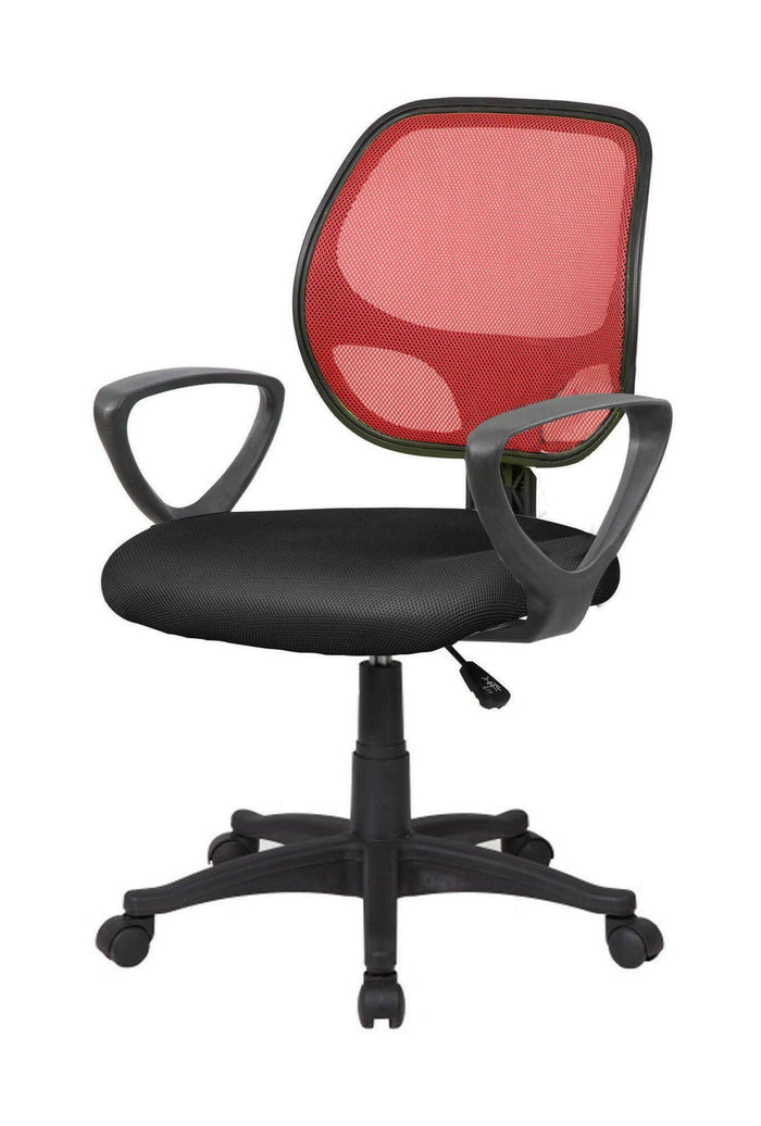 Sedia da ufficio Filiberta, Poltrona operativa a rete con braccioli, Seduta ergonomica da ufficio, 56x57h88/100 cm, Nero e Rosso