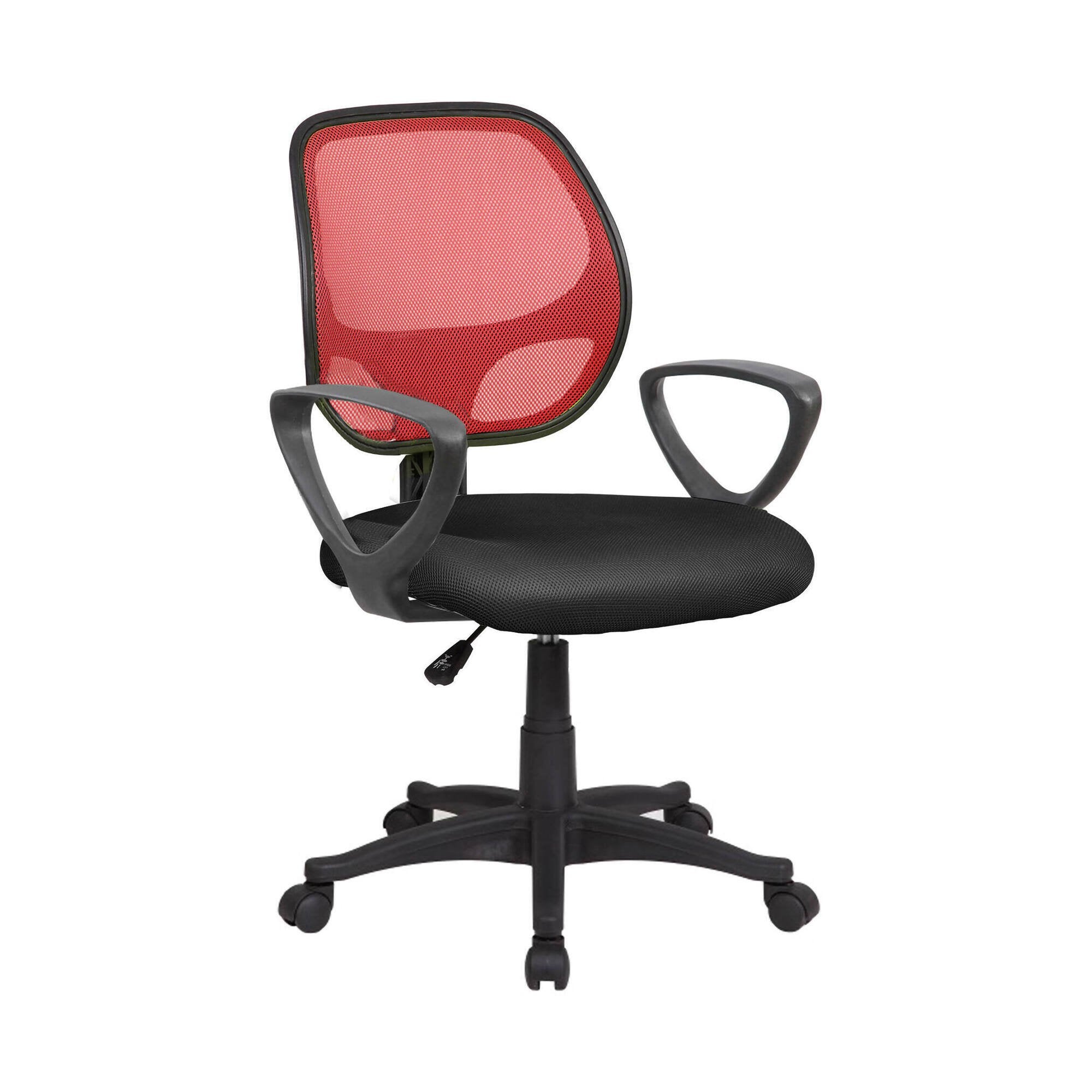Sedia da ufficio Filiberta, Poltrona operativa a rete con braccioli, Seduta ergonomica da ufficio, 56x57h88/100 cm, Nero e Rosso