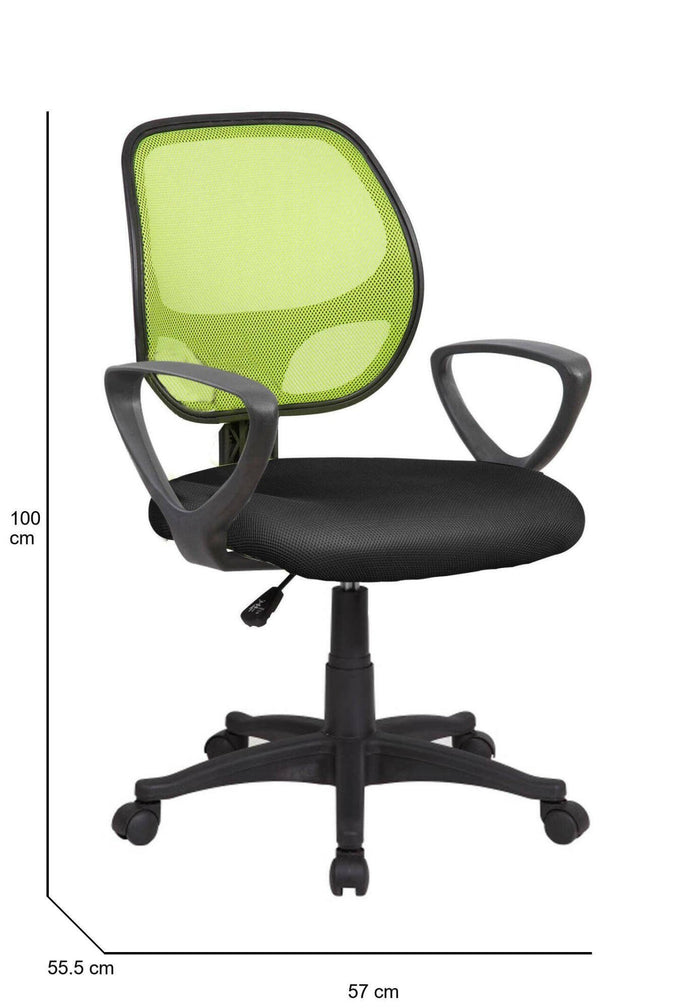 Sedia da ufficio Filiberta, Poltrona operativa a rete con braccioli, Seduta ergonomica da ufficio, 56x57h88/100 cm, Nero e Verde