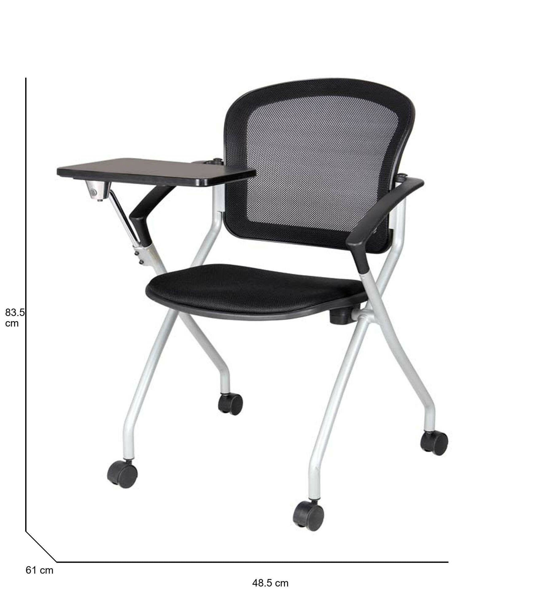 Sedia da ufficio Azzate, Sedia sala da attesa con bracciolo e tavoletta, Seduta ergonomica da attesa, 61x49h84 cm, Nero